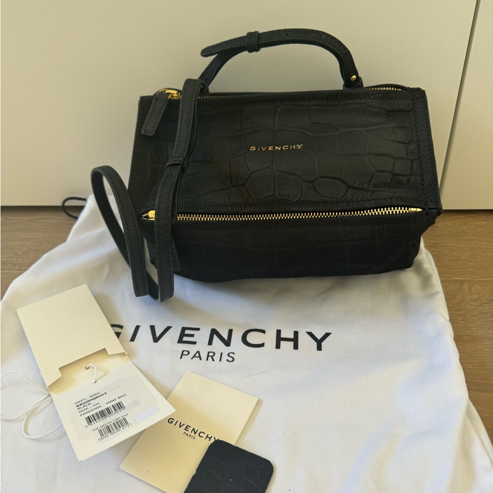 Givenchy Mini Pandora Croc Embossed Calfskin Shoulder Bag